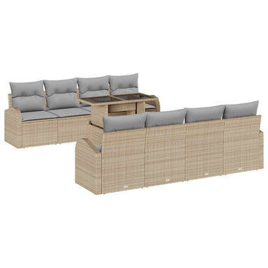 Tuin Sofa Set 9 st Beige Poly Rattan