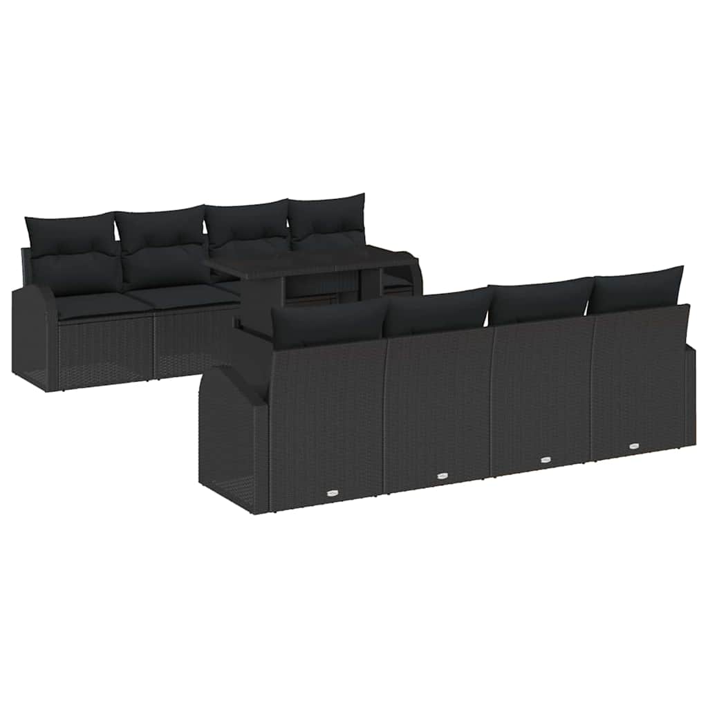 Tuin Sofa Set 9 st Zwart Poly Rattan