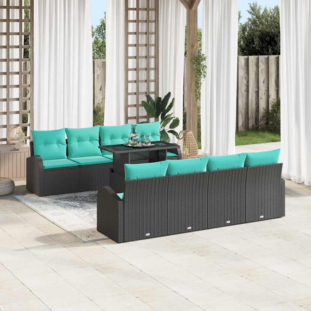 Tuin Sofa Set 9 st Zwart Poly Rattan