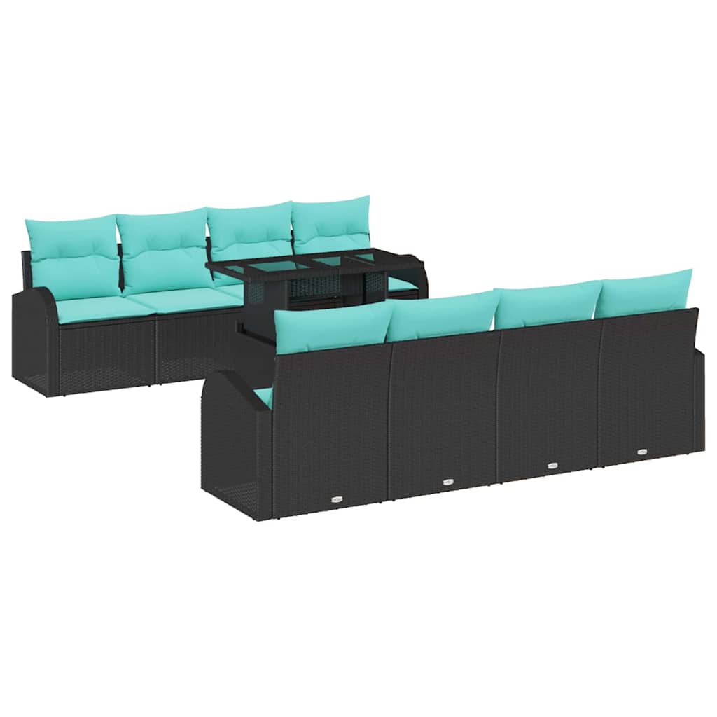 Tuin Sofa Set 9 st Zwart Poly Rattan
