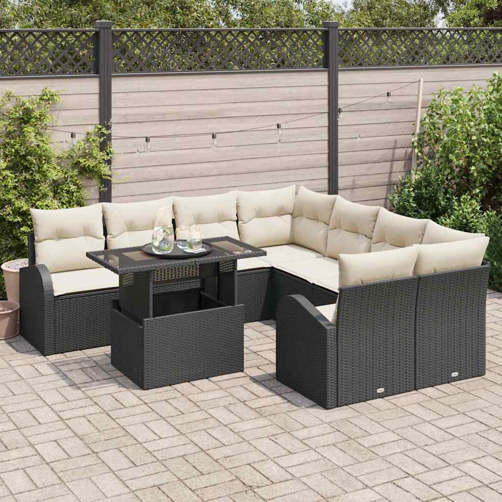 Tuin Sofa Set 9 st Zwart Poly Rattan