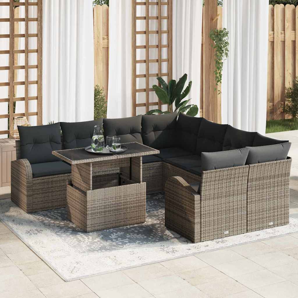Tuin Sofa Set 9 st Grijs Poly Rattan
