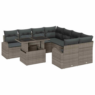 Tuin Sofa Set 9 st Grijs Poly Rattan