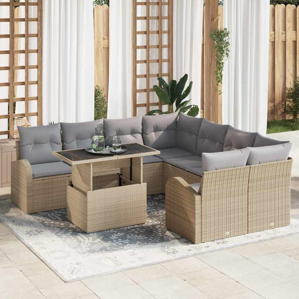 Tuin Sofa Set 9 st Beige Poly Rattan