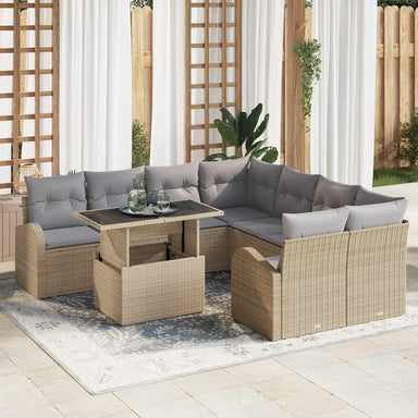 Tuin Sofa Set 9 st Beige Poly Rattan