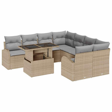 Tuin Sofa Set 9 st Beige Poly Rattan