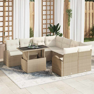 Tuin Sofa Set 9 st Beige Poly Rattan