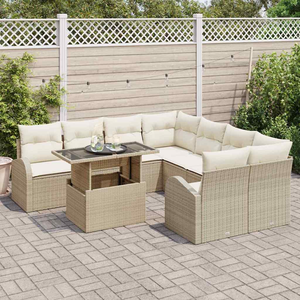 Tuin Sofa Set 9 st Beige Poly Rattan