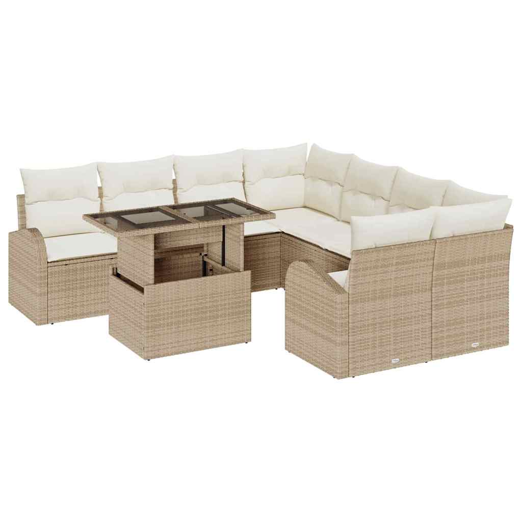 Tuin Sofa Set 9 st Beige Poly Rattan