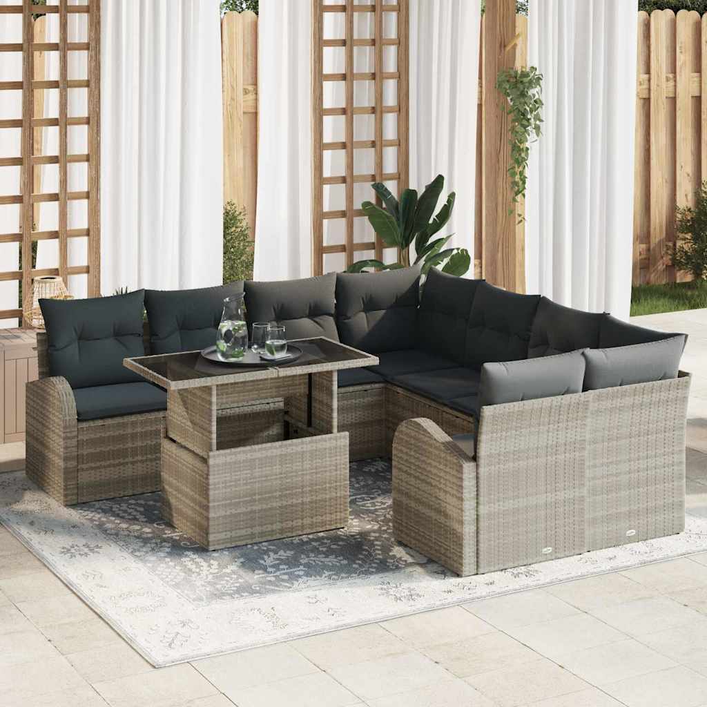 Tuin Sofa Set 9 st Lichtgrijs Poly Rattan