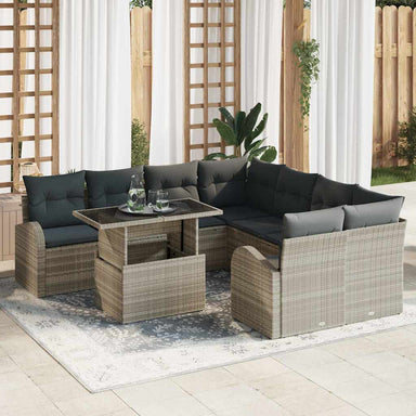 Tuin Sofa Set 9 st Lichtgrijs Poly Rattan