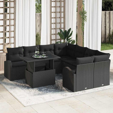Tuin Sofa Set 9 st Zwart Poly Rattan