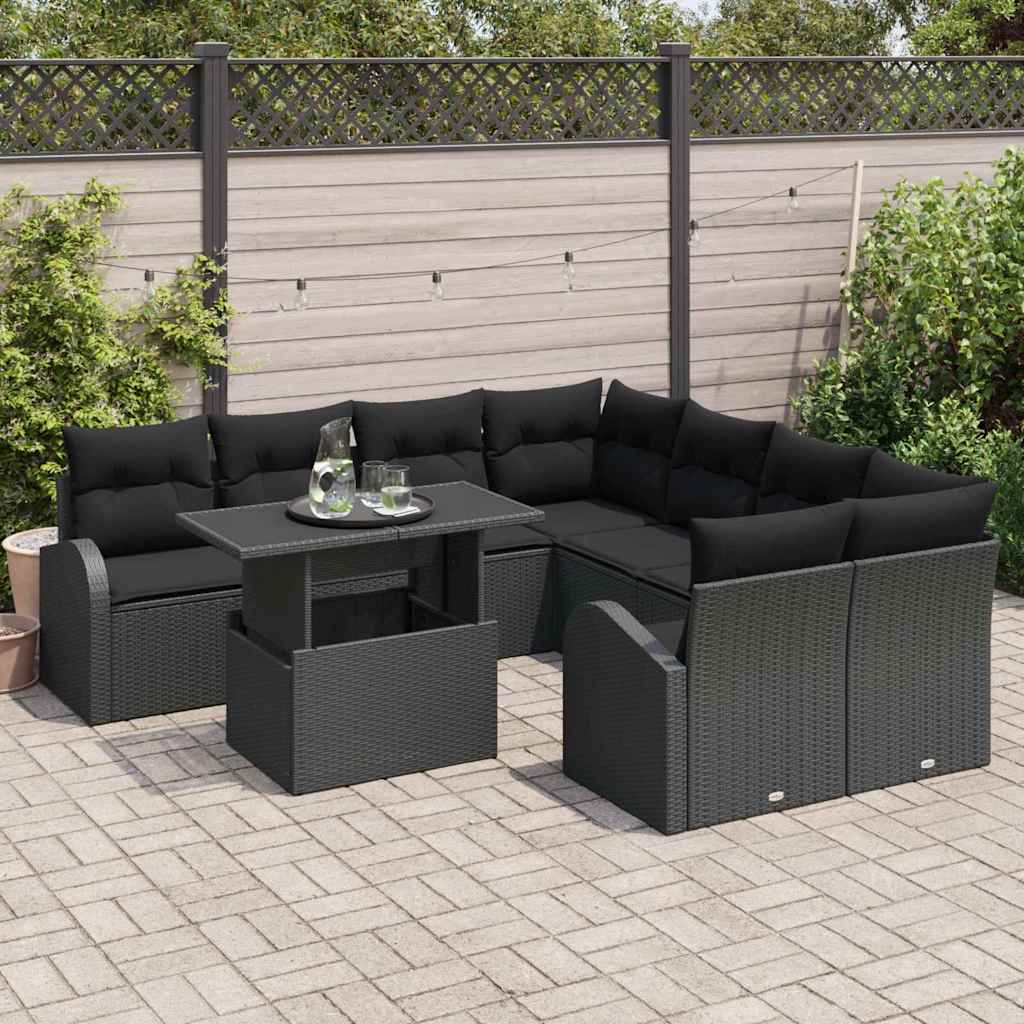 Tuin Sofa Set 9 st Zwart Poly Rattan