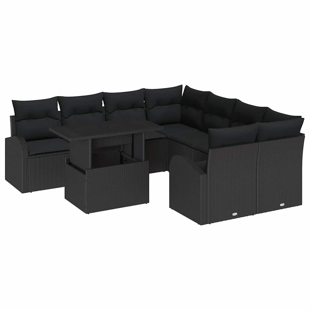 Tuin Sofa Set 9 st Zwart Poly Rattan