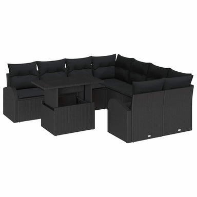 Tuin Sofa Set 9 st Zwart Poly Rattan