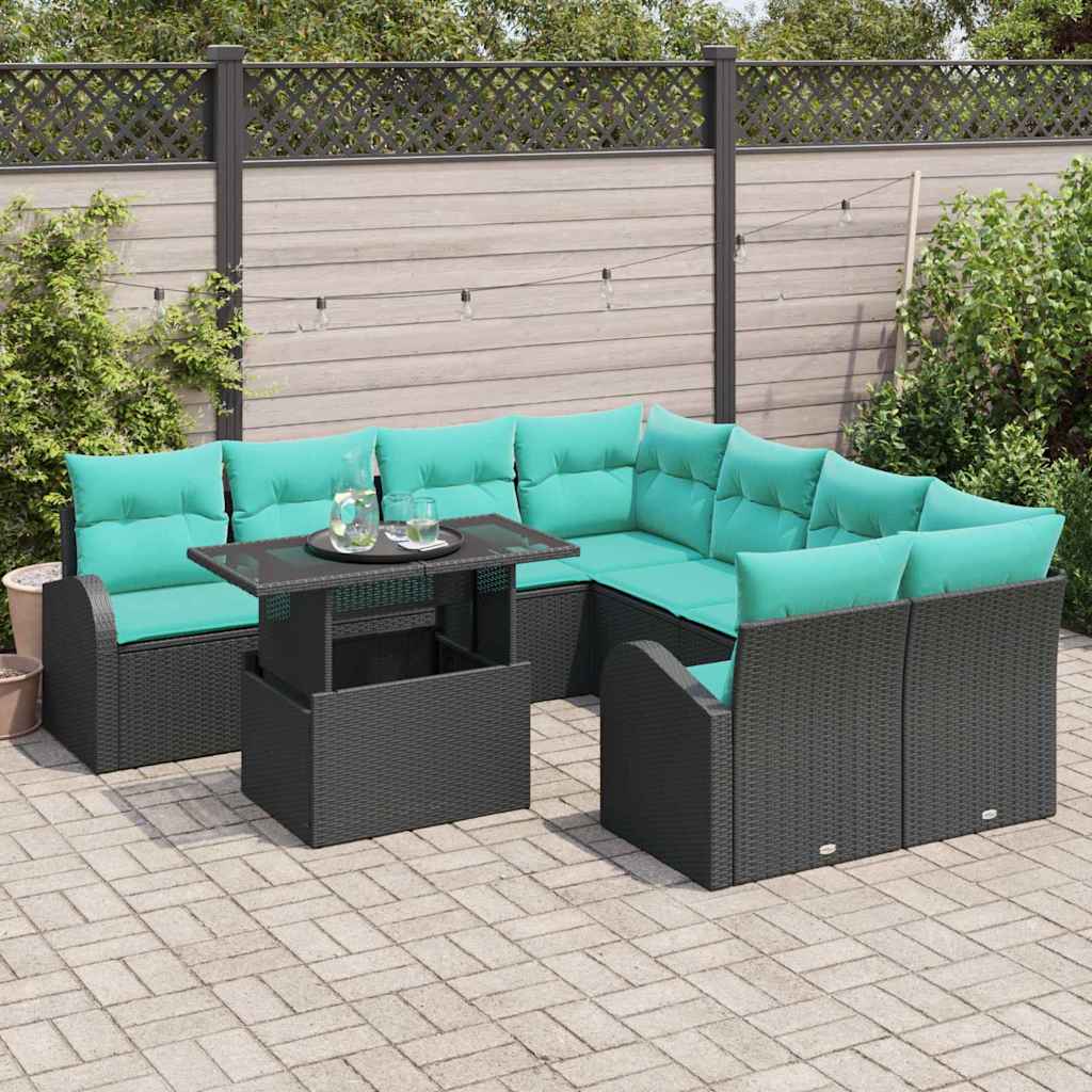 Tuin Sofa Set 9 st Zwart Poly Rattan