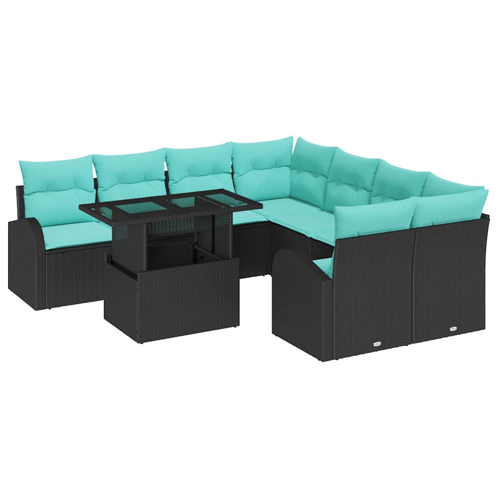 Tuin Sofa Set 9 st Zwart Poly Rattan
