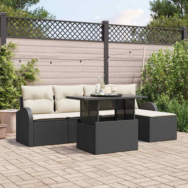 Tuin Sofa Set 6 st Zwart Poly riet