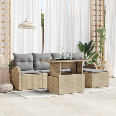 Tuin Sofa Set 6 st Beige Poly riet