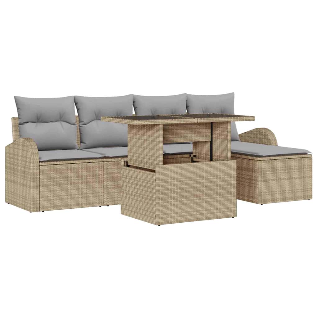 Tuin Sofa Set 6 st Beige Poly riet