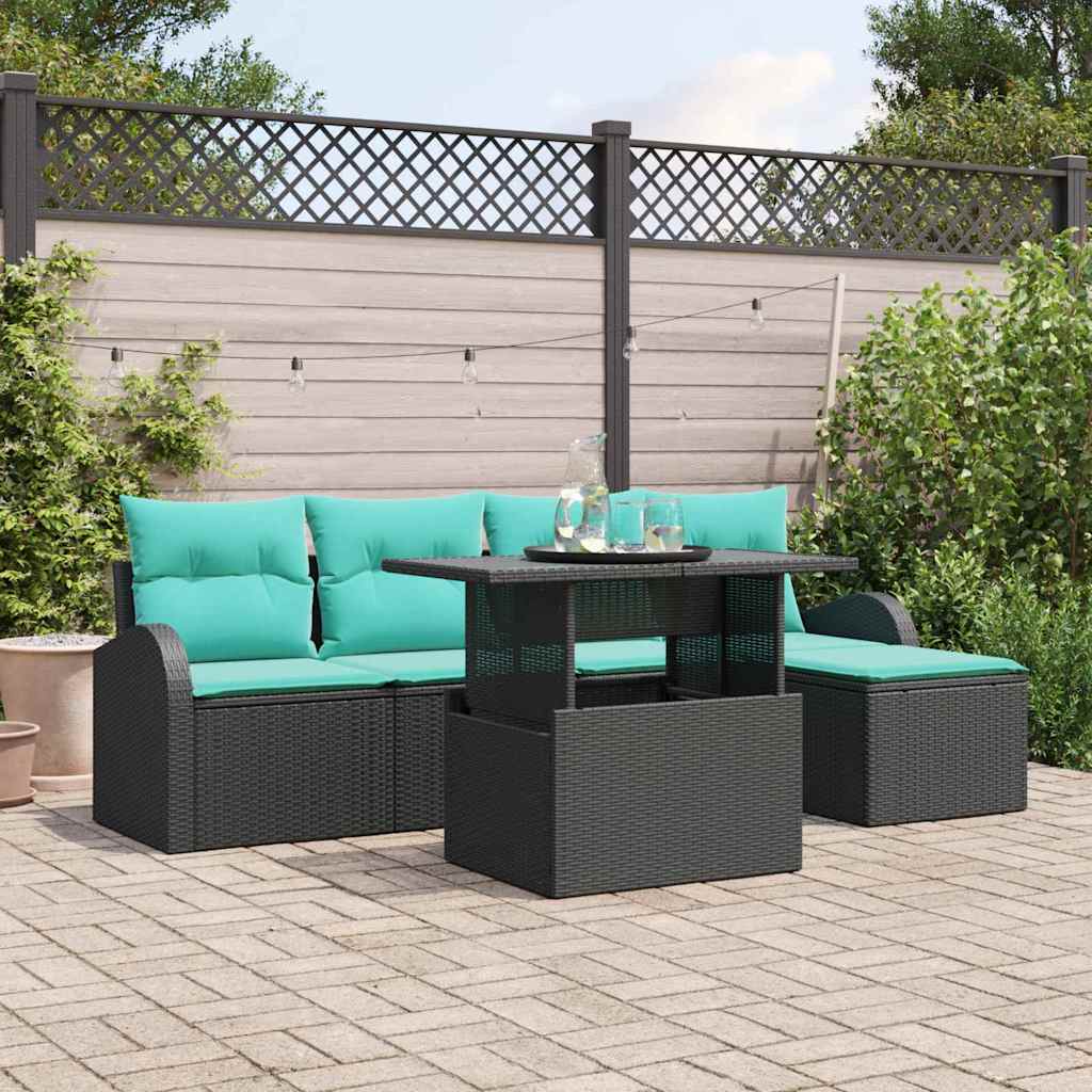 Tuin Sofa Set 6 st Zwart Poly riet