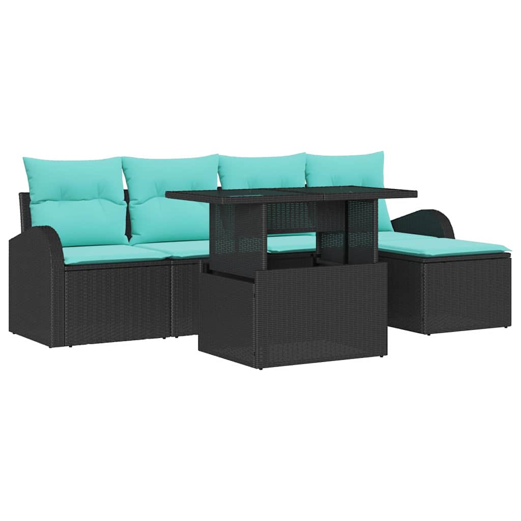 Tuin Sofa Set 6 st Zwart Poly riet