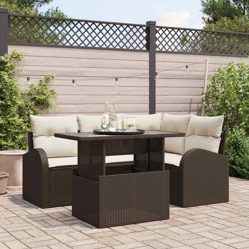 Tuin Sofa Set 5 st 4-Aantal zitplaatsen Bruin Poly riet