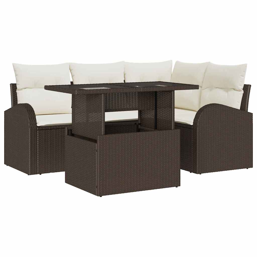 Tuin Sofa Set 5 st 4-Aantal zitplaatsen Bruin Poly riet