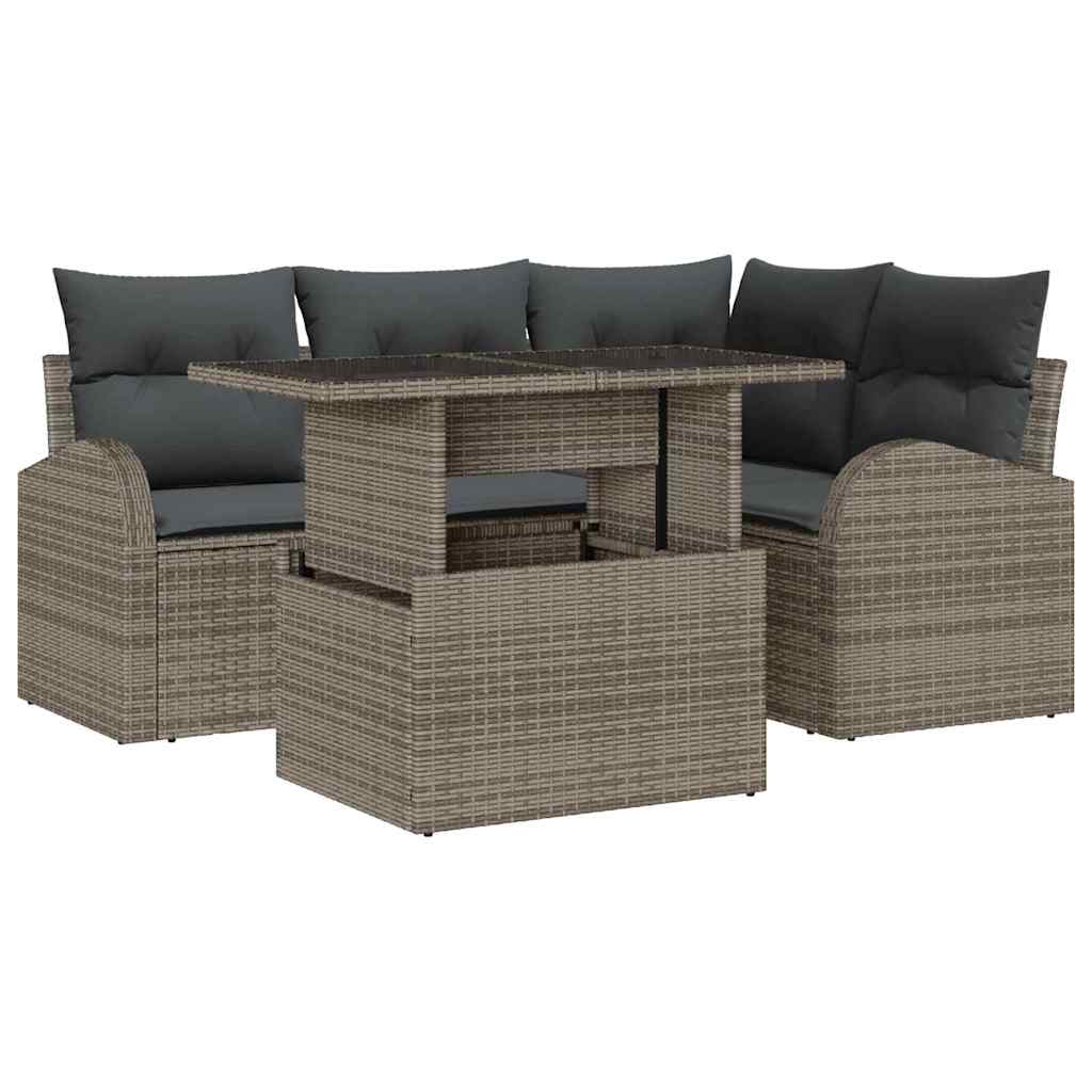 Tuin Sofa Set 5 st 4-Aantal zitplaatsen Grijs Poly riet