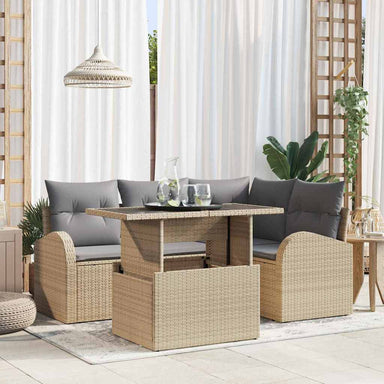 Tuin Sofa Set 5 st 4-Aantal zitplaatsen Beige Poly riet
