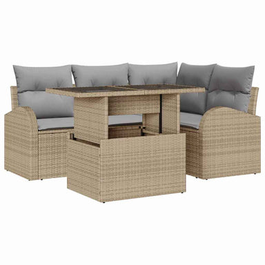 Tuin Sofa Set 5 st 4-Aantal zitplaatsen Beige Poly riet