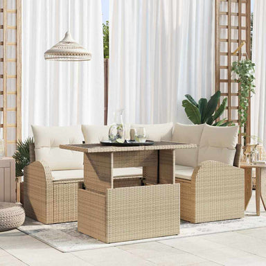 Tuin Sofa Set 5 st 4-Aantal zitplaatsen Beige Poly riet
