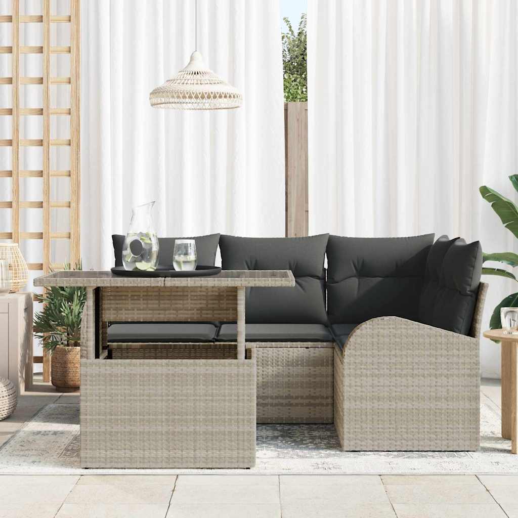 Tuin Sofa Set 5 st 4-Aantal zitplaatsen Lichtgrijs Poly riet