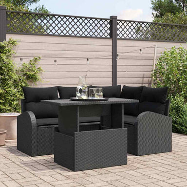 Tuin Sofa Set 5 st 4-Aantal zitplaatsen Zwart Poly riet