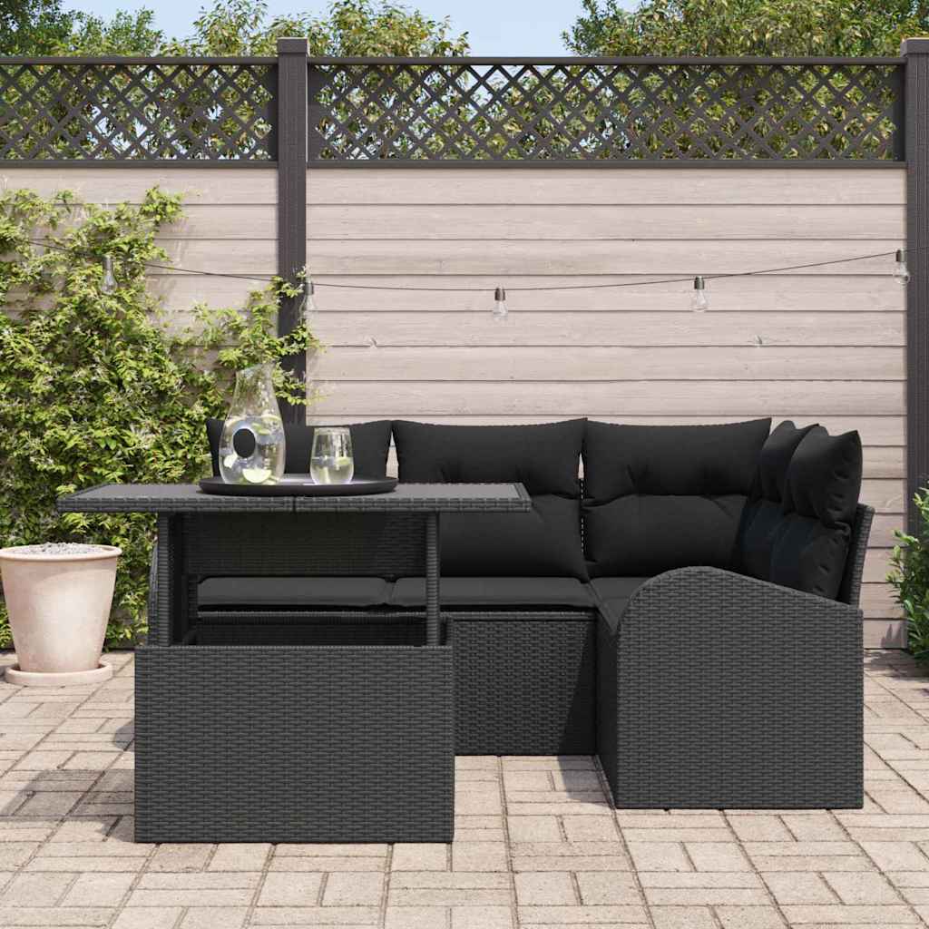 Tuin Sofa Set 5 st 4-Aantal zitplaatsen Zwart Poly riet