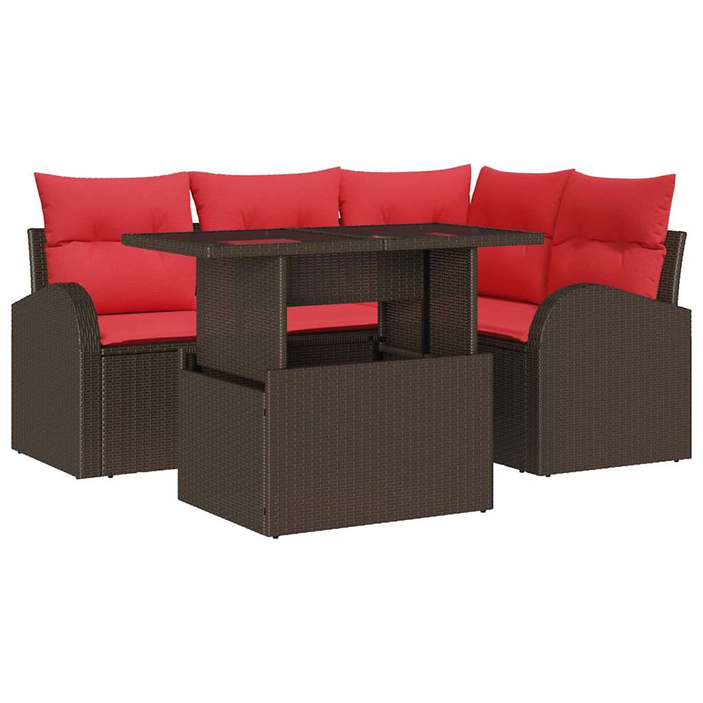 Tuin Sofa Set 5 st 4-Aantal zitplaatsen Bruin Poly riet