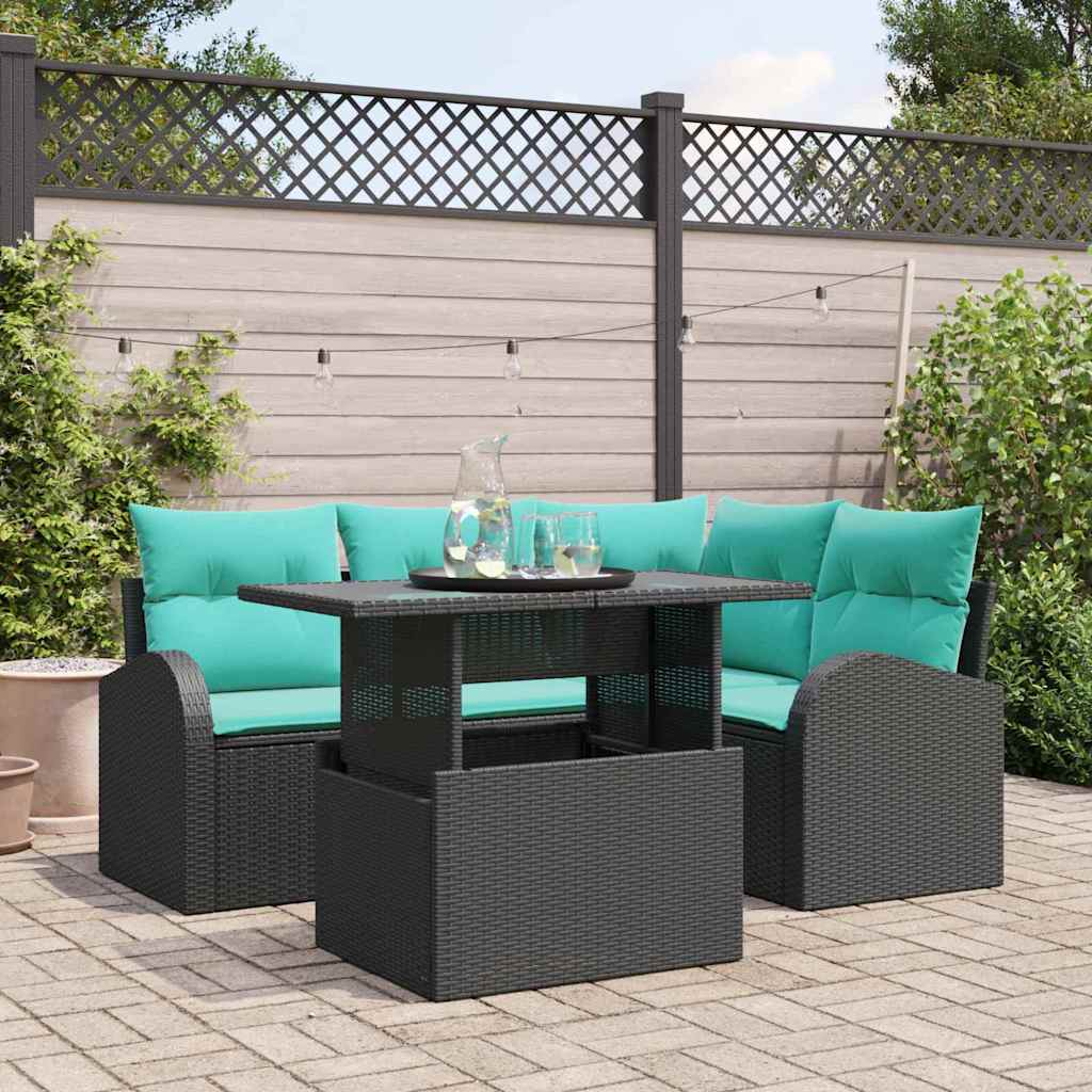 Tuin Sofa Set 5 st 4-Aantal zitplaatsen Zwart Poly riet
