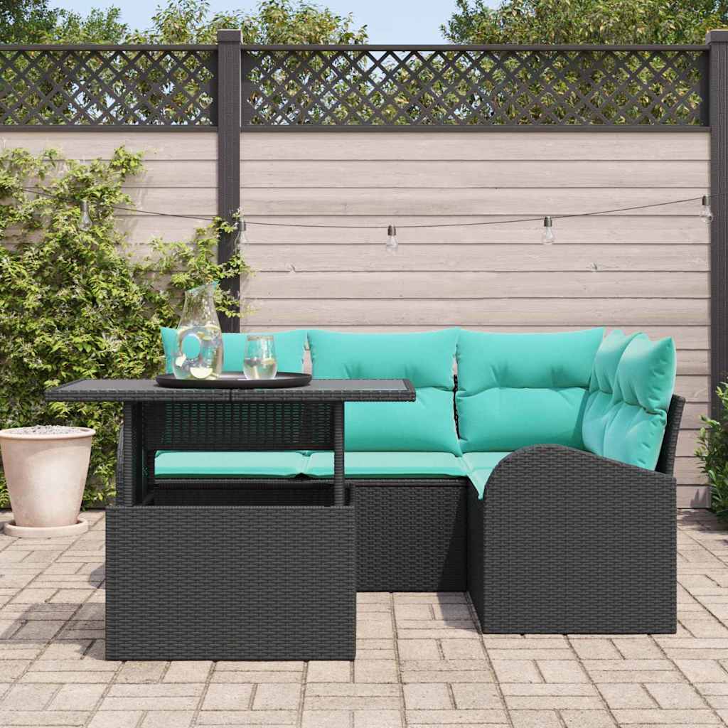 Tuin Sofa Set 5 st 4-Aantal zitplaatsen Zwart Poly riet