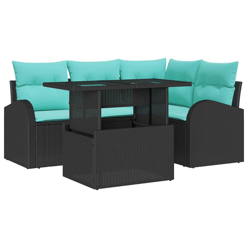 Tuin Sofa Set 5 st 4-Aantal zitplaatsen Zwart Poly riet