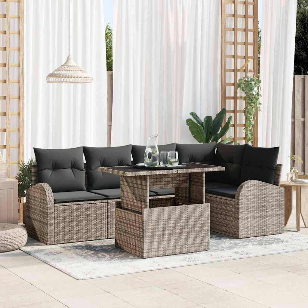 Tuin Sofa Set 6 st 5-Aantal zitplaatsen Grijs Poly riet