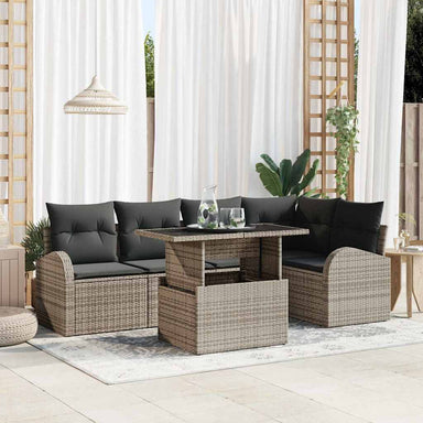 Tuin Sofa Set 6 st 5-Aantal zitplaatsen Grijs Poly riet