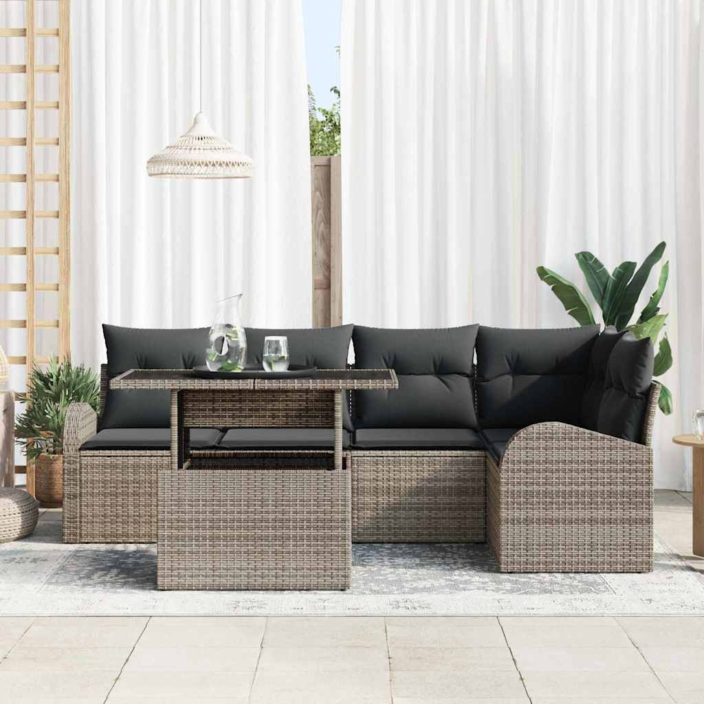 Tuin Sofa Set 6 st 5-Aantal zitplaatsen Grijs Poly riet