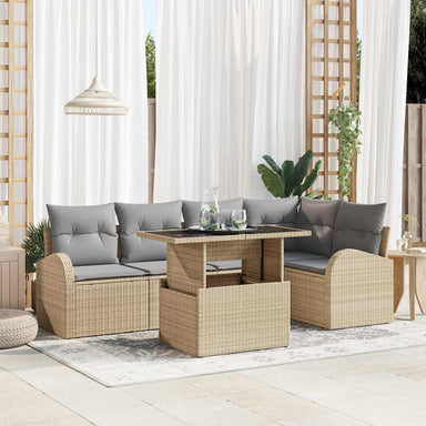 Tuin Sofa Set 6 st 5-Aantal zitplaatsen Beige Poly riet
