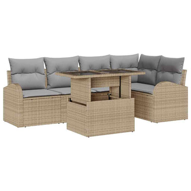 Tuin Sofa Set 6 st 5-Aantal zitplaatsen Beige Poly riet