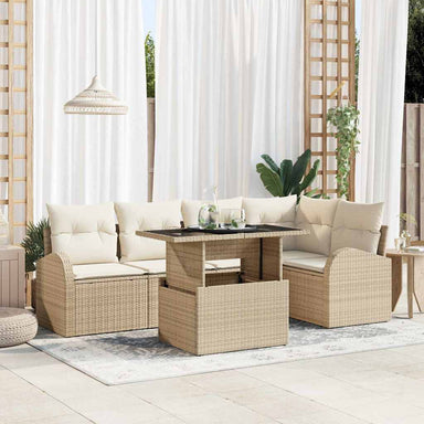 Tuin Sofa Set 6 st 5-Aantal zitplaatsen Beige Poly riet