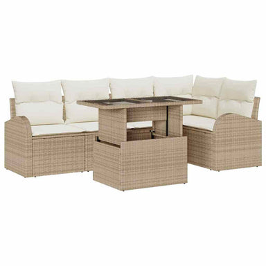Tuin Sofa Set 6 st 5-Aantal zitplaatsen Beige Poly riet