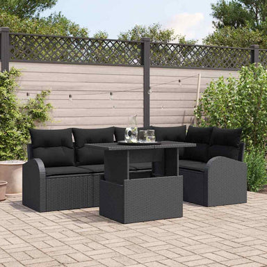 Tuin Sofa Set 6 st 5-Aantal zitplaatsen Zwart Poly riet