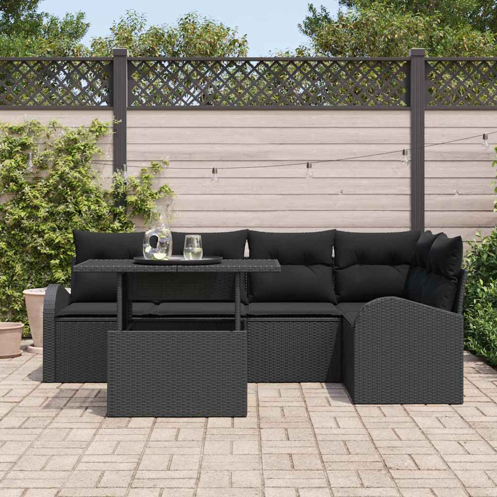 Tuin Sofa Set 6 st 5-Aantal zitplaatsen Zwart Poly riet