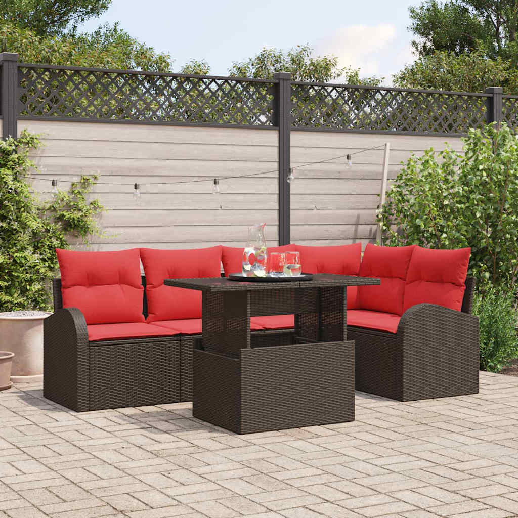 Tuin Sofa Set 6 st 5-Aantal zitplaatsen Bruin Poly riet