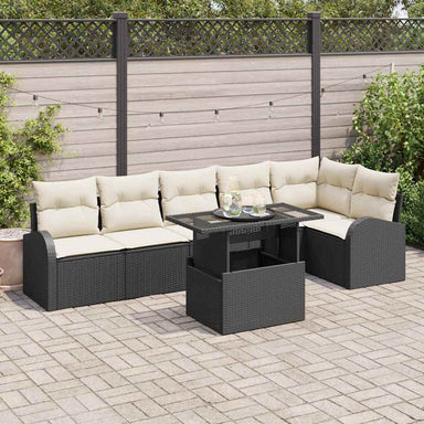 Tuin Sofa Set 7 st 6-Aantal zitplaatsen Zwart Poly riet